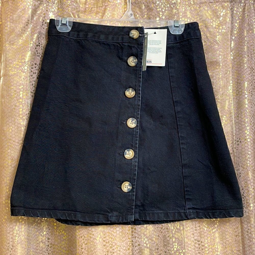 ASOS black button down jean mini skirt, size 6 TALL NWT